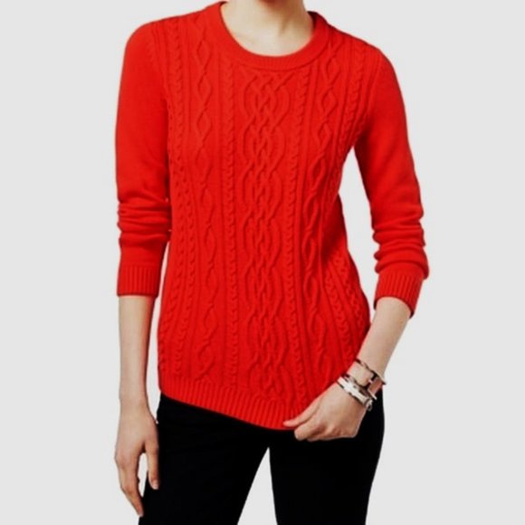 TOMMY HILFIGER * CABLE KNIT CREW NECK SWEATER - Picture 2 of 7